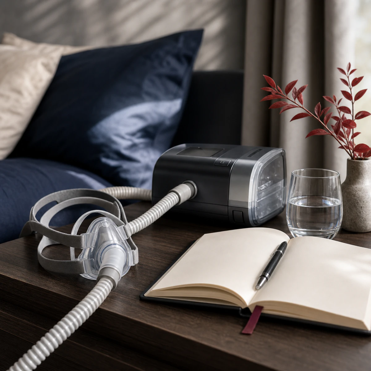 PAP equipment and a blank wellness journal prepared for treatment follow-up